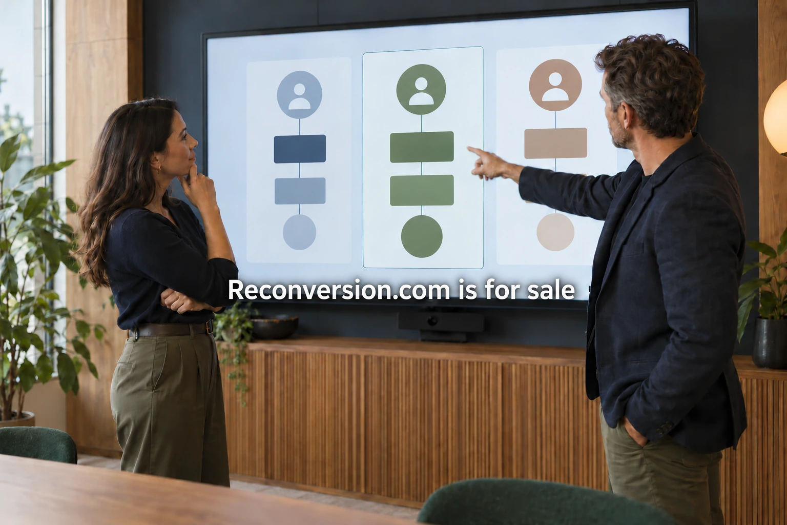 A team comparing career-transition audience and brand direction on screen